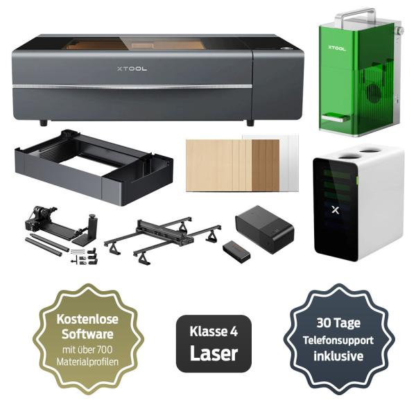 Bundle: xTool P2S Desktop-CO2-Laserschneider mit 55 W (Grau/Schwarz) + F1 Business Duo Bundle: xTool P2S Desktop-CO2-Laserschneider mit 55 W (Grau/Schwarz) + F1 Business Duo