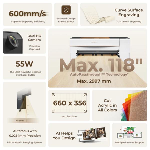 Bundle: xTool P2S Desktop-CO2-Laserschneider mit 55 W (Grau/Schwarz) Versatile Bundle Bundle: xTool P2S Desktop-CO2-Laserschneider mit 55 W (Grau/Schwarz) Versatile Bundle