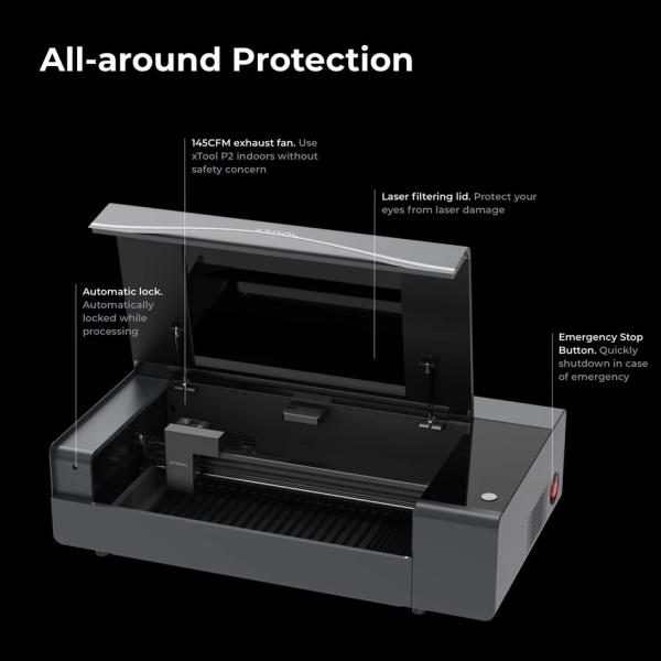 Bundle: xTool P2S Desktop-CO2-Laserschneider mit 55 W (Grau/Schwarz) Versatile Bundle Bundle: xTool P2S Desktop-CO2-Laserschneider mit 55 W (Grau/Schwarz) Versatile Bundle